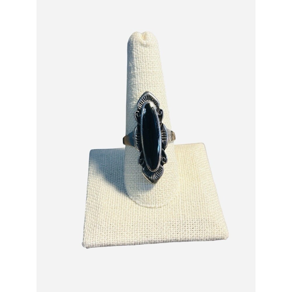 Sterling Silver & Black Onyx Ring Art Deco Navajo Size 9.5